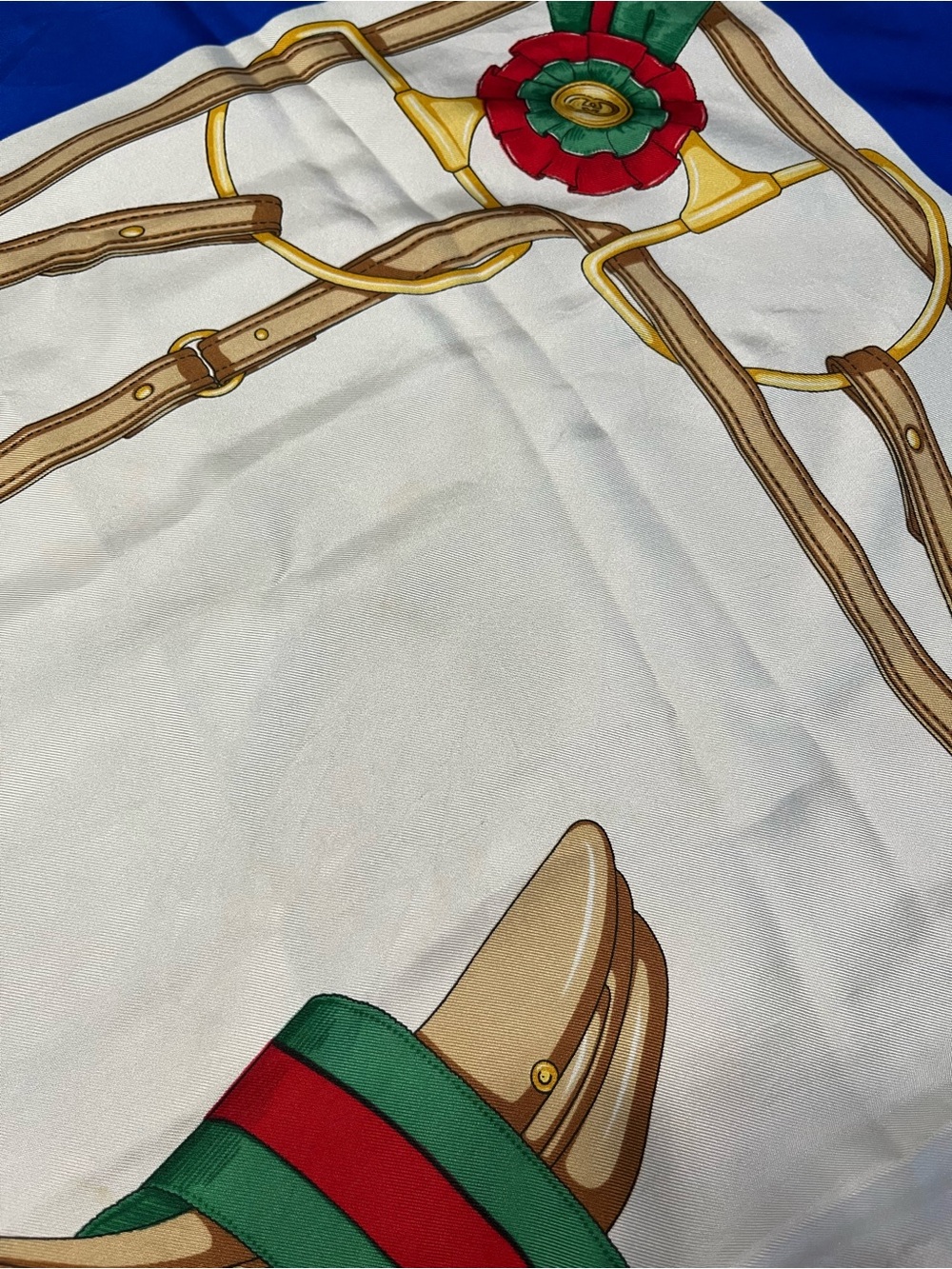 Authentic Gucci 100% Silk Equestrian Scarf Made in Italy Blue - Picture 4 of 7